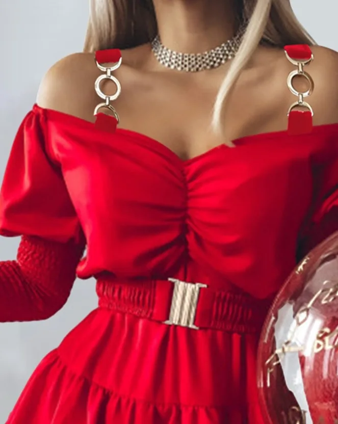 Off The Shoulder Long Sleeves Dress - Image 3
