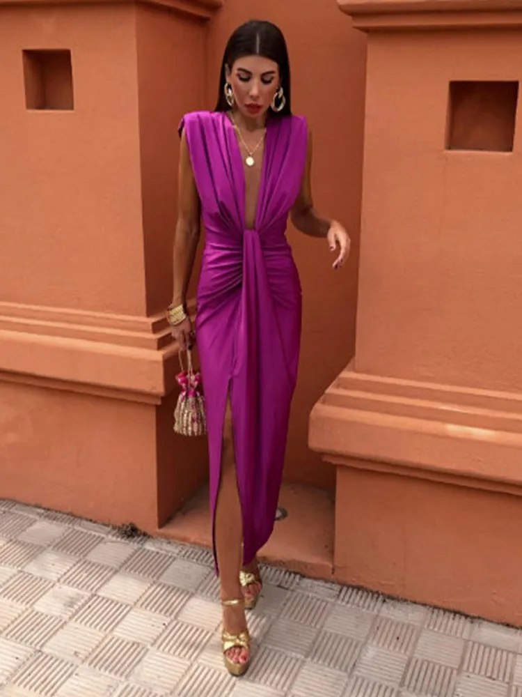 Deep V Neck Split Dress - Image 4