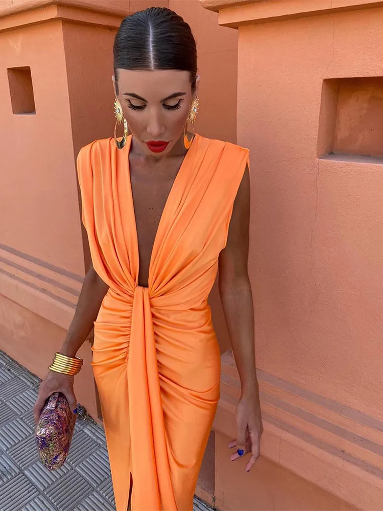 Deep V Neck Split Dress - Image 6