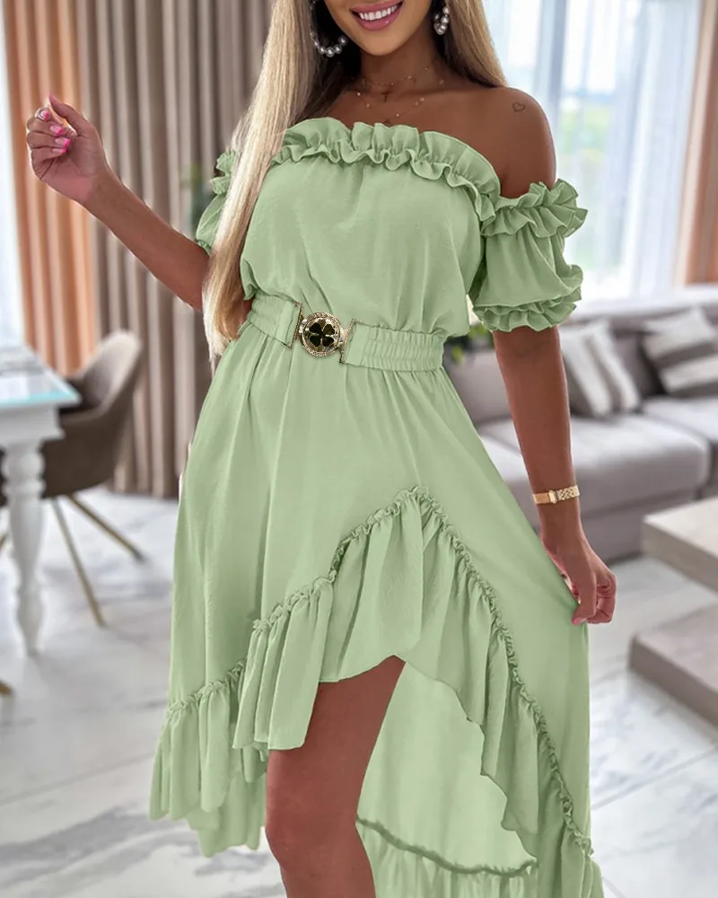 Elegant Ruffle Maxi Dress - Off Shoulder - Image 3