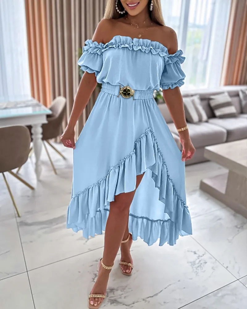 Elegant Ruffle Maxi Dress - Off Shoulder - Image 4