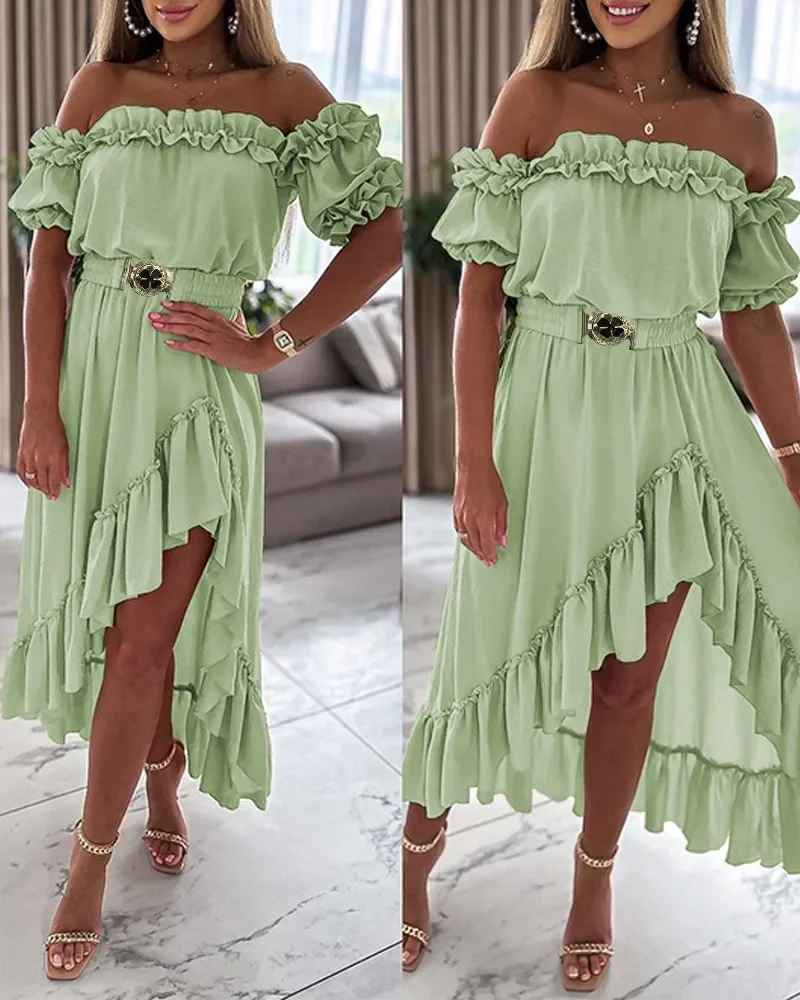 Elegant Ruffle Maxi Dress - Off Shoulder - Image 5