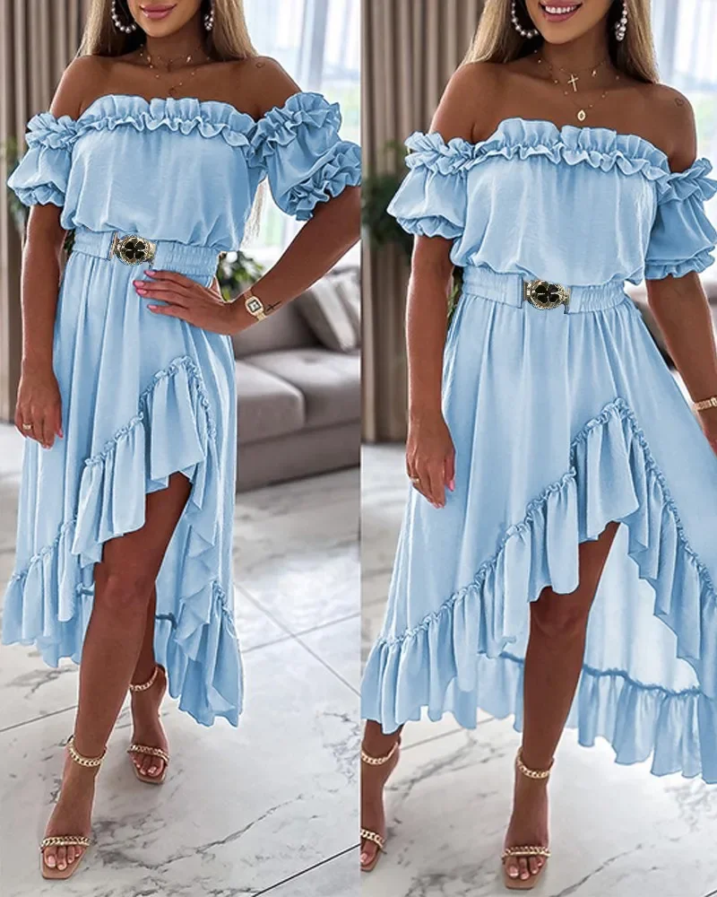 Elegant Ruffle Maxi Dress - Off Shoulder - Image 7
