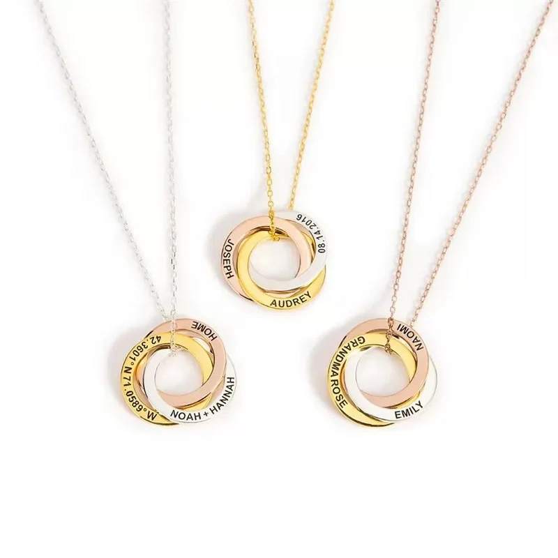 Personalized Aurora Interlocking Rings Necklace - Image 6