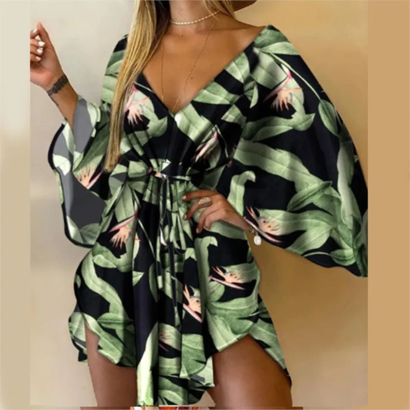 Mini Dress Bat Sleeve Lace Up Dress