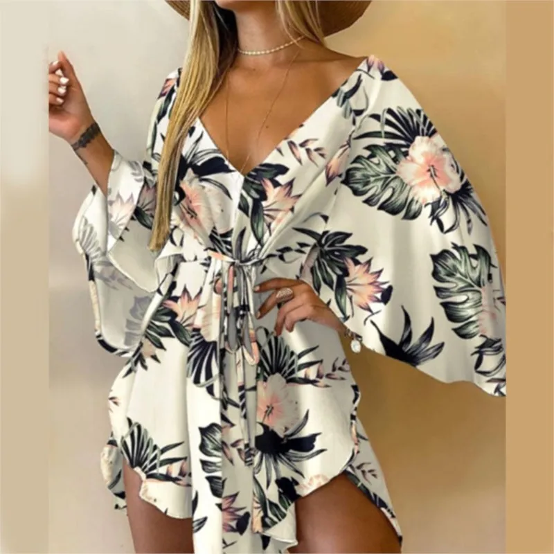 Mini Dress Bat Sleeve Lace Up Dress - Image 2