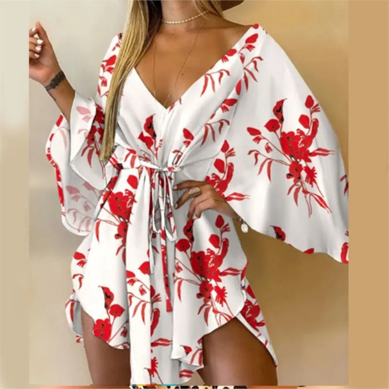Mini Dress Bat Sleeve Lace Up Dress - Image 3