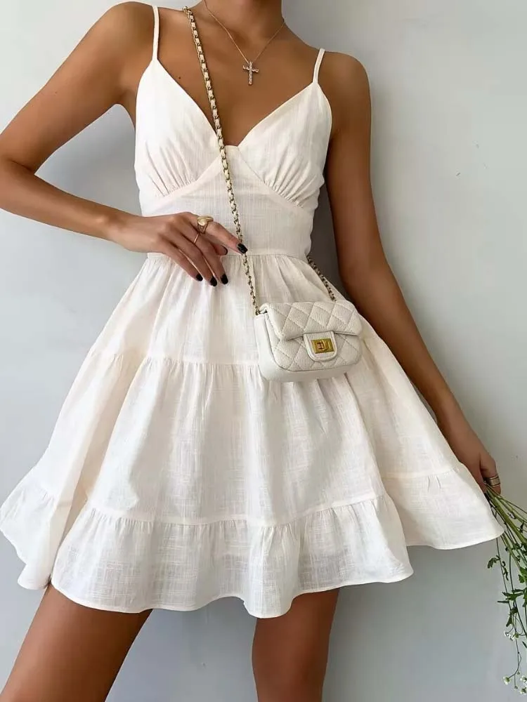 Sling White Sleeveless A-line Dress - Image 2
