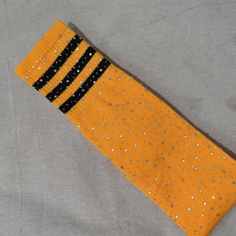 Striped Rhinestones Knee High Socks - Image 14