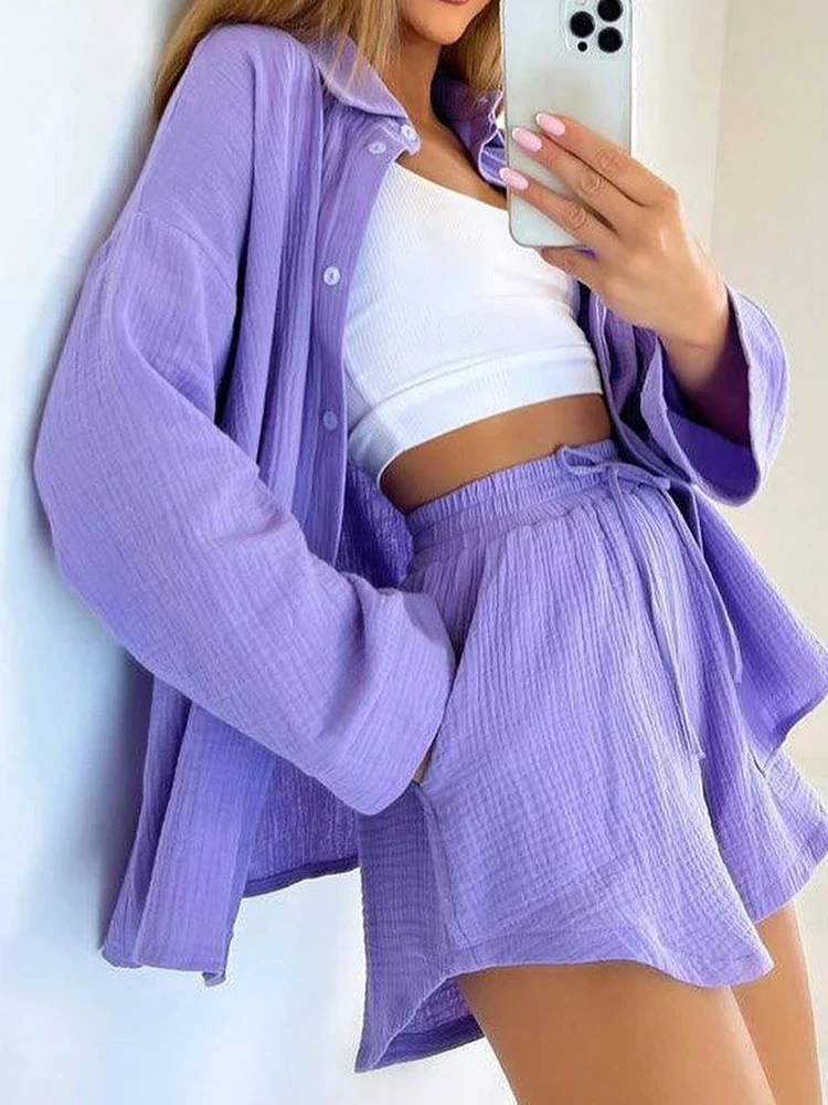 Summer Short Sets Long Sleeve Shirts - Image 4