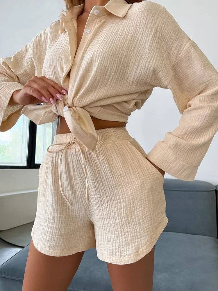 Summer Short Sets Long Sleeve Shirts - Image 8
