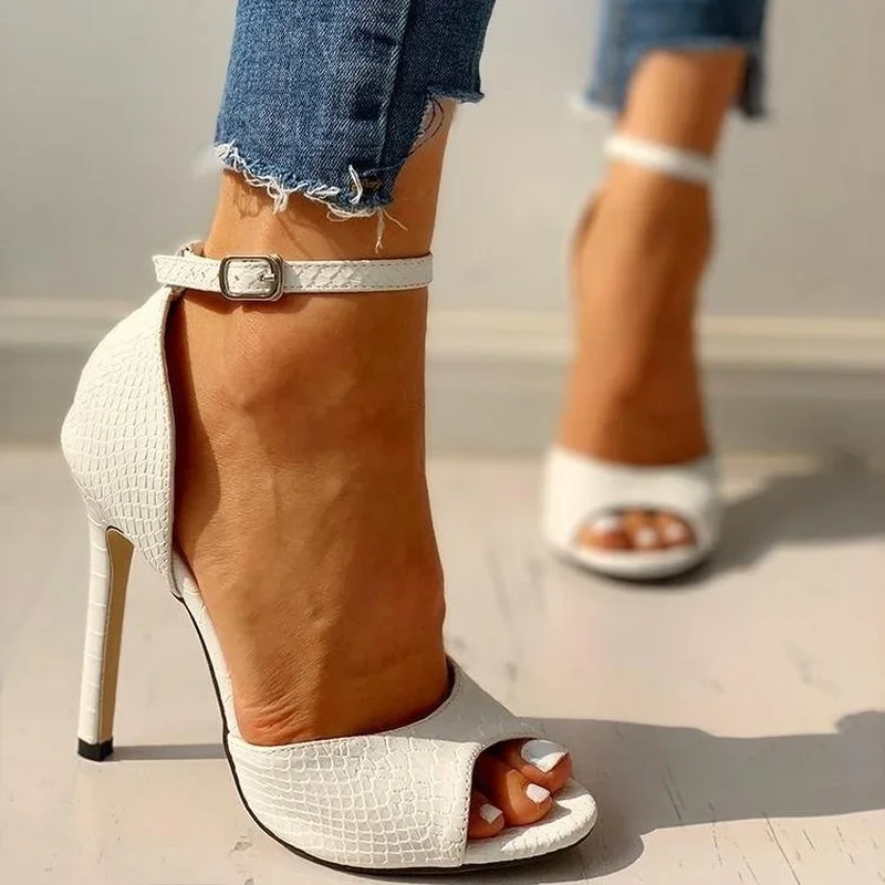 Ankle Strap Peep Toe High Heels - Image 3