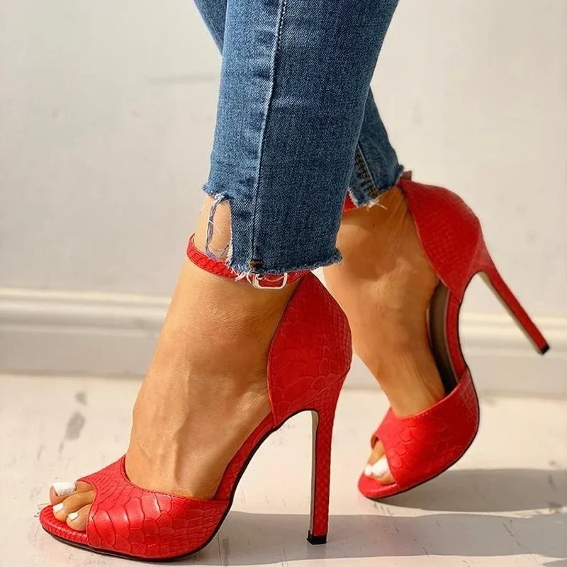 Ankle Strap Peep Toe High Heels - Image 4