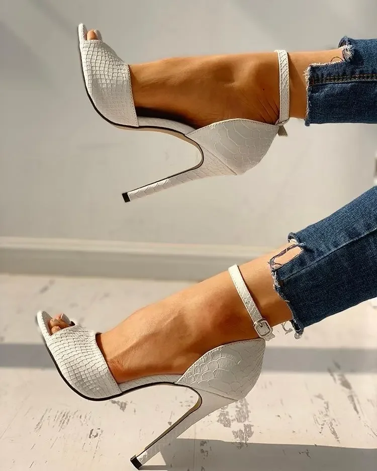 Ankle Strap Peep Toe High Heels - Image 6