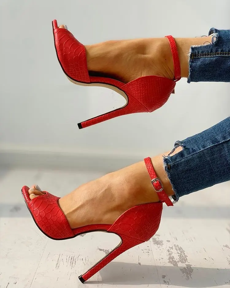Ankle Strap Peep Toe High Heels - Image 8